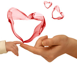 baby and mother arms with smoke hearts