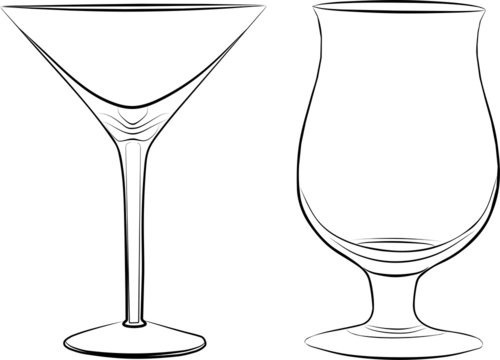 two glass of drink - freehand, vector illustration