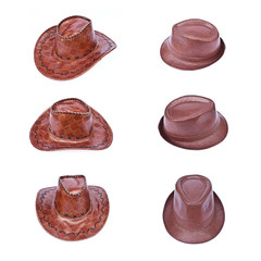 A brown leather hat on white background
