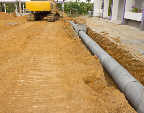 Concrete Drainage Tank On Construction Site