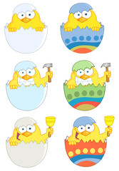 Happy Yellow Chick Peeking Out Of An Easter Egg.Collection