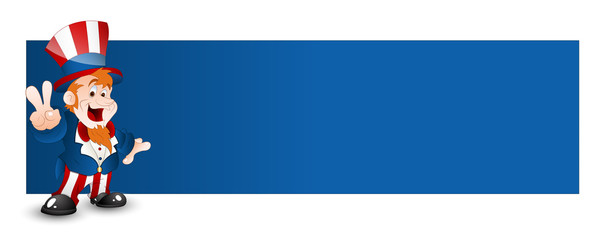 Cute Uncle Sam Isolated on Blue Banner