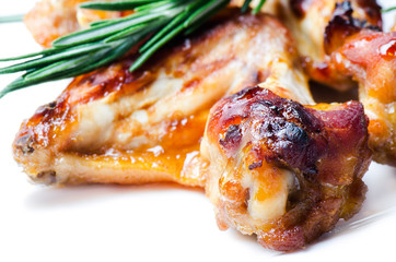 Fried chicken wings close up