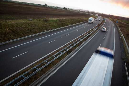 highway traffic - motion blurred truck on a highway/motorway