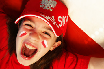 Fototapeta Polish girl, supporter with a flag obraz