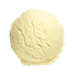 Vanilla ice cream scoop from top or top view isolated on white background