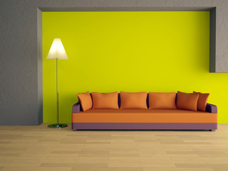 Sofa with orange pillows