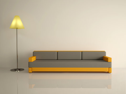 Leather Sofa And Lamp