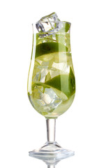 glass of cocktail with lime and mint isolated on white