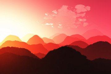 Beautiful Oriental Sunset 3D render