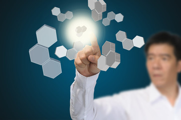 Business Man Pressing or Pushing on touch screen button or inter