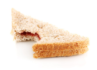 Bitten sandwich with jam isolated on white