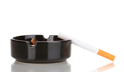 Cigarette butts in ashtray isolateed on white