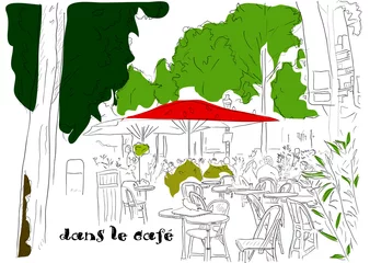 Foto op Plexiglas Tekening straatcafé Café op de Champs-Elysées 3