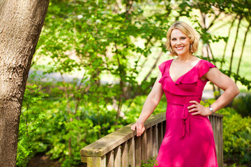 Beautiful woman on a footbridge