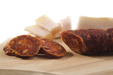 bacon and salami cut into small slices