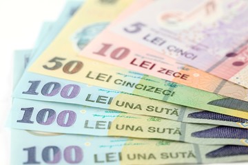Fototapeta na wymiar Banknoty rumuńskie, zbliżenie