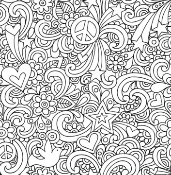Seamless Notebook Doodles Psychedelic Groovy Pattern