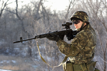 Fototapeta premium Soldier with a sniper rifle