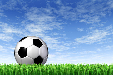 Ballon de football et fond de terrain d& 39 herbe
