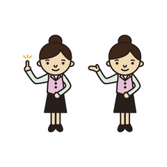 女性・指差す・白背景