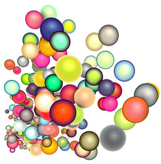 3d render strings of floating glossy sphere in multiple colors