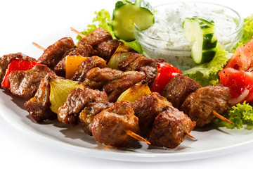 Grilled meat and vegetables