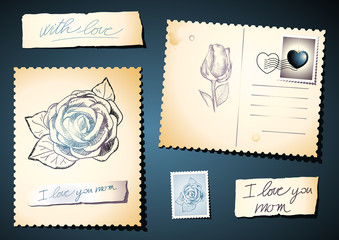 Postcards with roses set, eps8