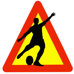 Rugby Player Silhouette on Traffic Warning Sign