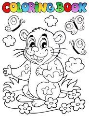 Papier Peint photo autocollant Bricolage Livre de coloriage avec hamster de dessin animé