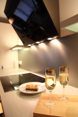 Modern kitchen and champagne