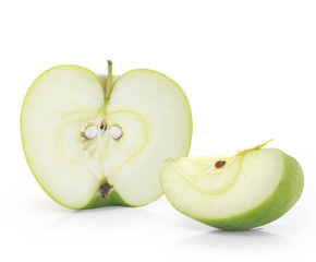 Half Green apple on white background