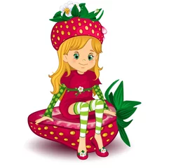 Poster de jardin Monde magique Fille aux fraises - Fille aux fraises