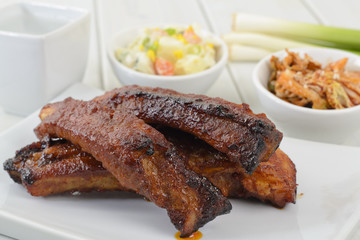 Daeji Galbi - Grilled Korean pork ribs with banchan & soju