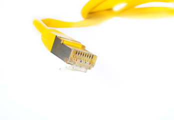 yellow network plug, isolated on white background