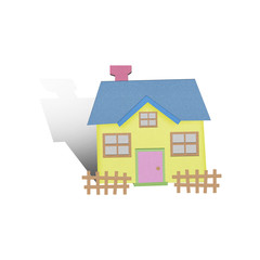 Cartoon house from recycle paper on white background