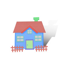 Cartoon house from recycle paper on white background - 40026858