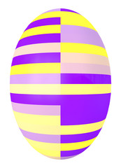 egg with geometric pattern in purple and yellow