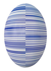 egg with geometric striped pattern in blue white