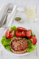 fried turkey hamburger with salad