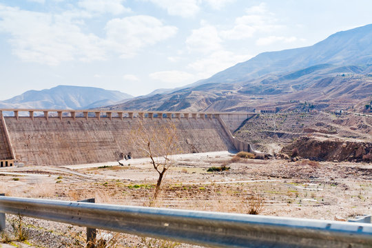 wall of Wadi Al Mujib dam in mountain valley