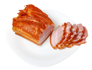 Sliced pork (bacon), isolated on a white background.