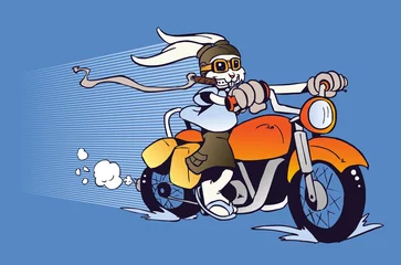 Poster de jardin Moto Lapin de Pâques de dessin animé motorisé