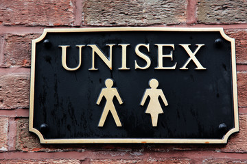 Gold restroom signs unisex - obrazy, fototapety, plakaty