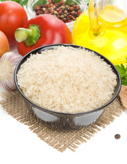 rice and food ingredient isolated on white
