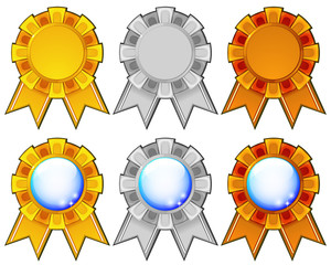Golden, silver and bronze rosettes
