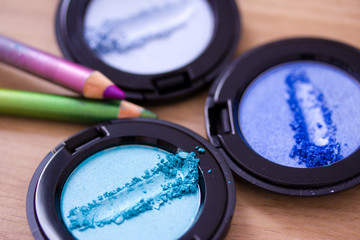 blue eyeshadow and eye liner, cosmetics series