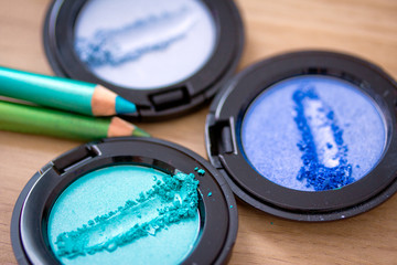 blue eyeshadow and eye liner, cosmetics series