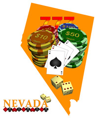 Map of Nevada with chips and cards