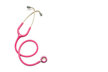 Pink medical stethoscope  isolated on white